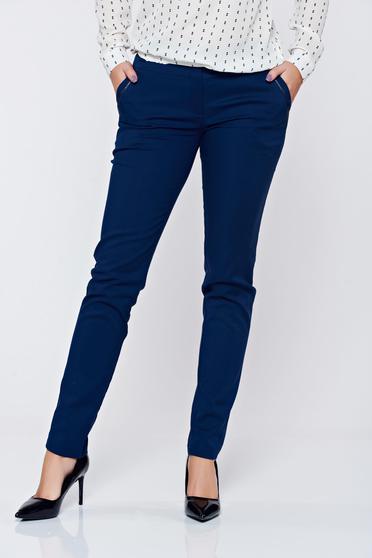 Imagine Pantaloni LaDonna albastru-inchis office conici cu buzunare
