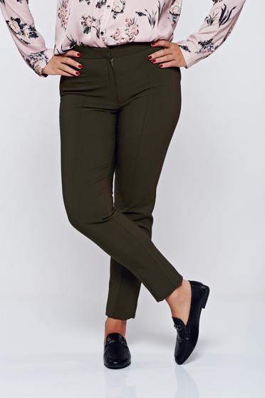 Imagine Pantaloni LaDonna verde inchis office conici cu buzunare