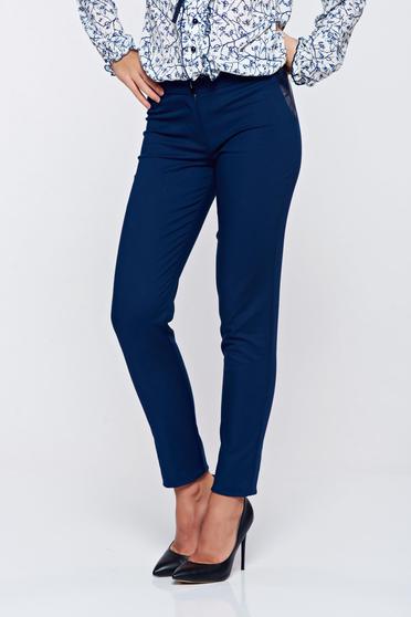 Imagine Pantaloni LaDonna albastru-inchis office conici din bumbac