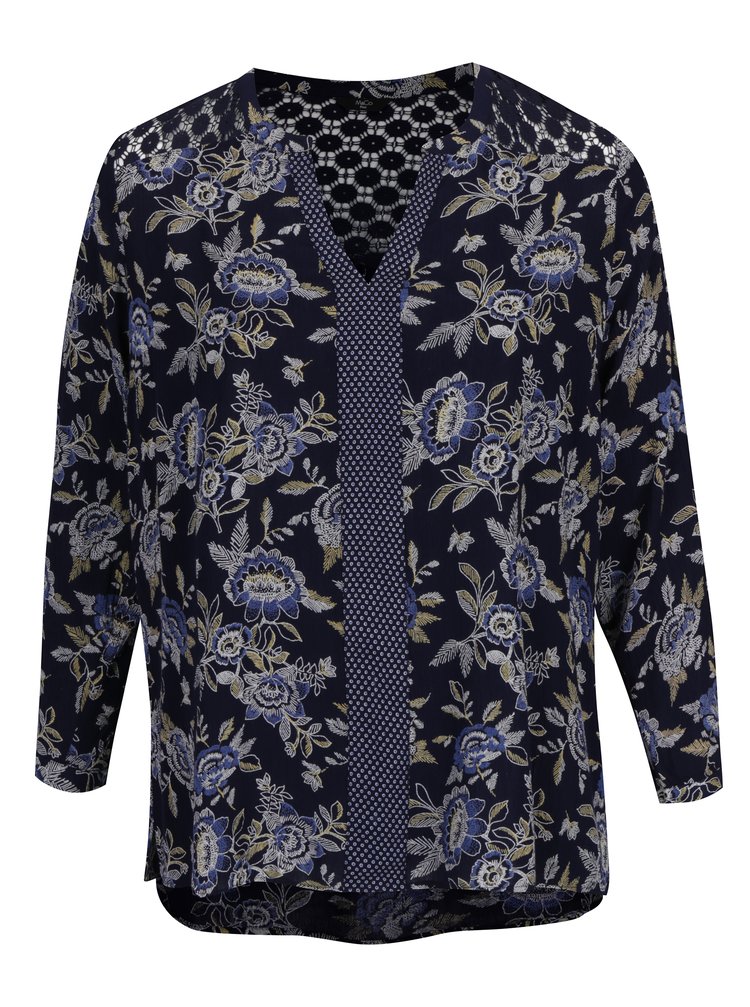 Imagine Bluza bleumarin cu print floral si guler tunica M&Co