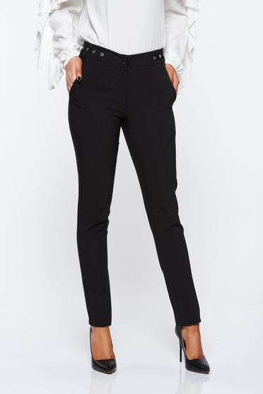 Imagine Pantaloni LaDonna negri office conici cu talie medie din material usor elastic