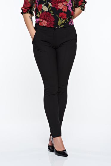 Imagine Pantaloni LaDonna negri office conici cu talie medie din material usor elastic
