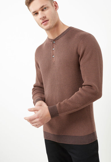 Imagine Bluza Henley tricotata fin, cu aspect texturat