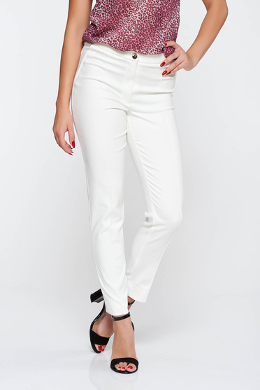 Imagine Pantaloni LaDonna albe conici eleganti cu talie medie bumbac usor elastic