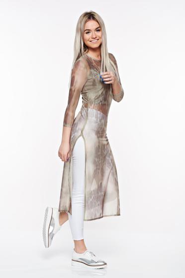 Imagine Bluza dama StarShinerS khaki casual lunga din material elastic si transparent