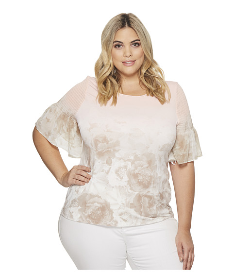 Imagine Calvin Klein Plus Size Short Sleeve Printed Top with Gather