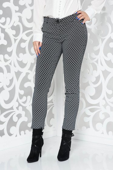 Imagine Pantaloni PrettyGirl negri office conici din material elastic cu talie medie si buzunare