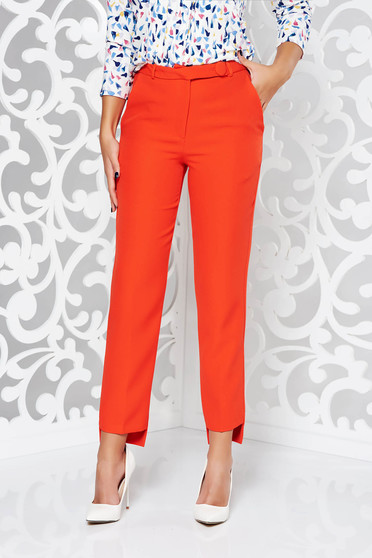 Imagine Pantaloni StarShinerS rosii office conici din stofa subtire usor elastica cu talie medie si cu buzunare