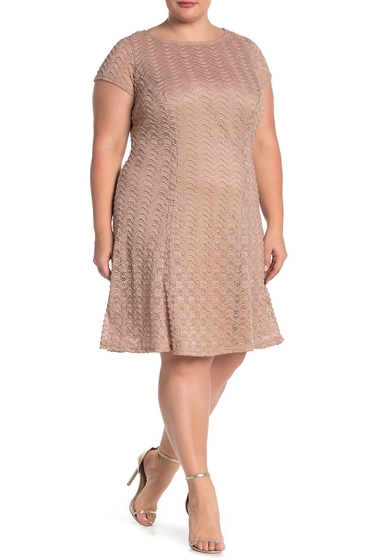 Imagine Sharagano Textured Lace Cap Sleeve Dress Plus Size