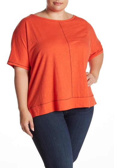 Imagine Eileen Fisher Jewel Neck Contrast Stitch T-Shirt Plus Size
