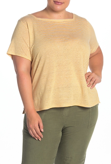 Imagine Eileen Fisher Striped Organic Linen Square Neck T-Shirt Plus Size