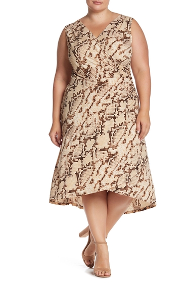 Imagine London Times Snake Patterned Shirred High/Low Dress Plus Size
