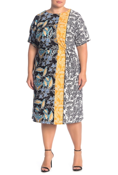 Imagine London Times Gathered Patterned Midi Dress Plus Size