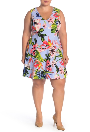 Imagine Vince Camuto V-Neck Floral Scuba Fit & Flare Dress Plus Size