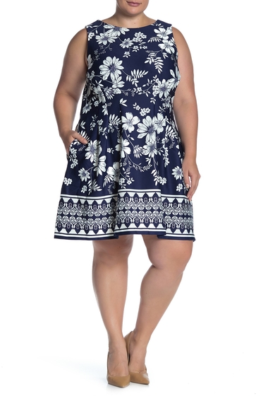 Imagine Vince Camuto Tropical Floral Sleeveless Scuba Dress Plus Size