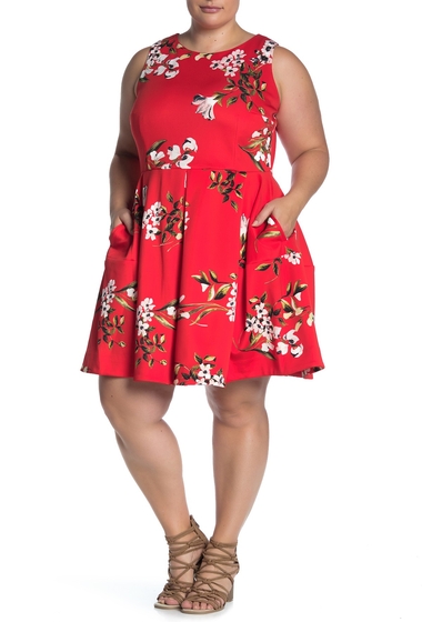 Imagine Taylor Floral Box Pleated Scuba Dress Plus Size