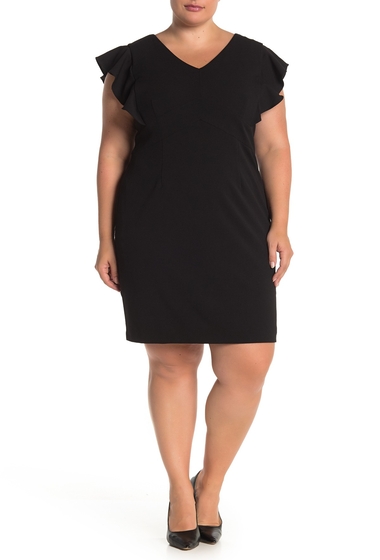 Imagine Eliza J Ruffled Cap Sleeve V-Neck Dress Plus Size