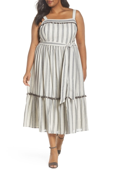 Imagine Maggy London Painted Stripe Ruffle Hem Midi Dress