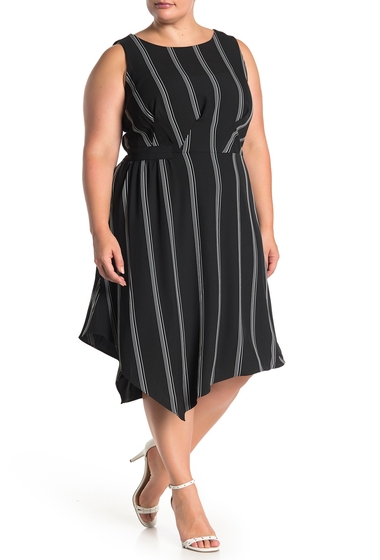 Imagine Rachel Rachel Roy Rina Stripe Asymmetrical Hem Dress Plus Size