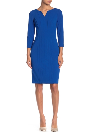 Imagine Modern American Designer V-Neck Seamed 3/4 Sleeve Dress