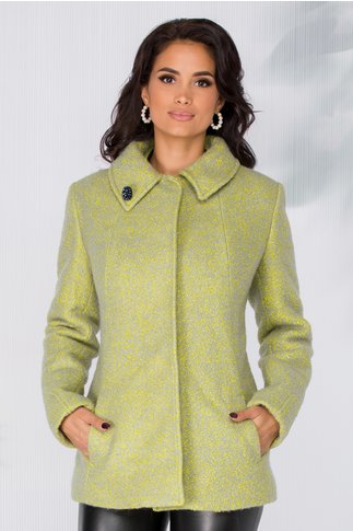 Imagine Palton Mery scurt din lana cu insertii verde neon
