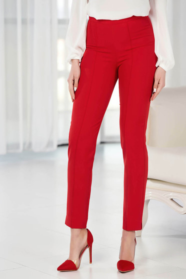 Imagine Pantaloni StarShinerS rosii office conici din material usor elastic cu talie inalta