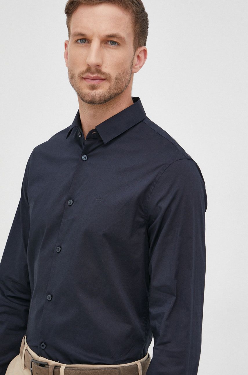 Imagine Armani Exchange camasa barbati, culoarea albastru marin, cu guler clasic, slim