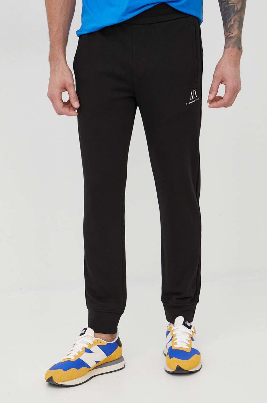 Imagine Armani Exchange pantaloni de trening din bumbac barbati, culoarea negru, cu imprimeu