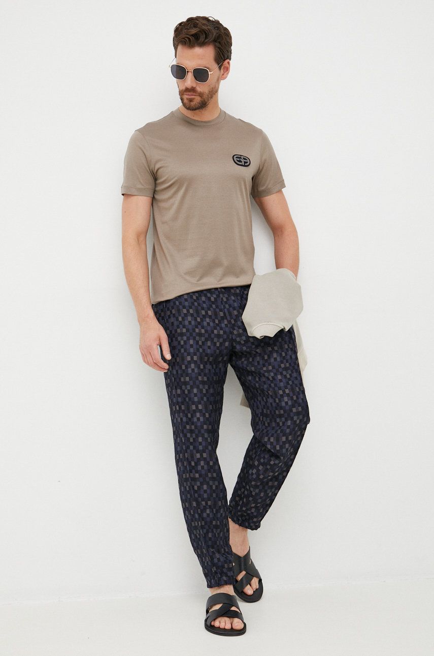 Imagine Emporio Armani pantaloni din lana barbati, culoarea albastru marin