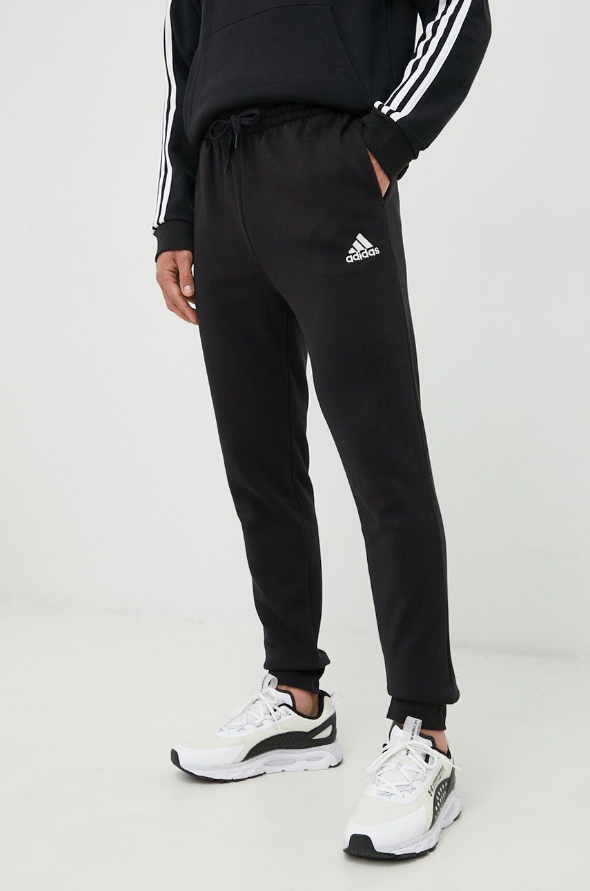 Imagine adidas pantaloni de trening bărbați, culoarea negru, uni HL2236
