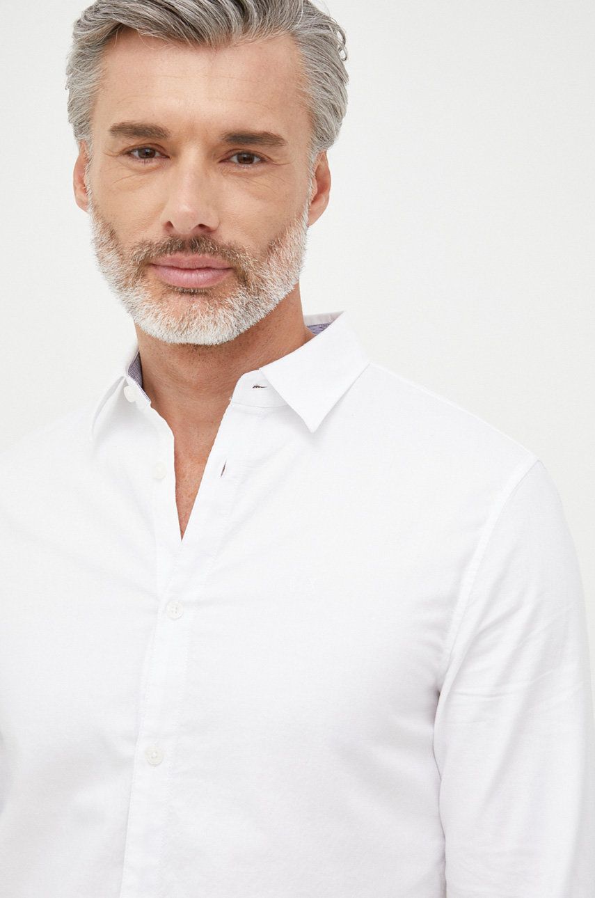 Imagine Armani Exchange camasa din bumbac barbati, culoarea alb, cu guler clasic, slim