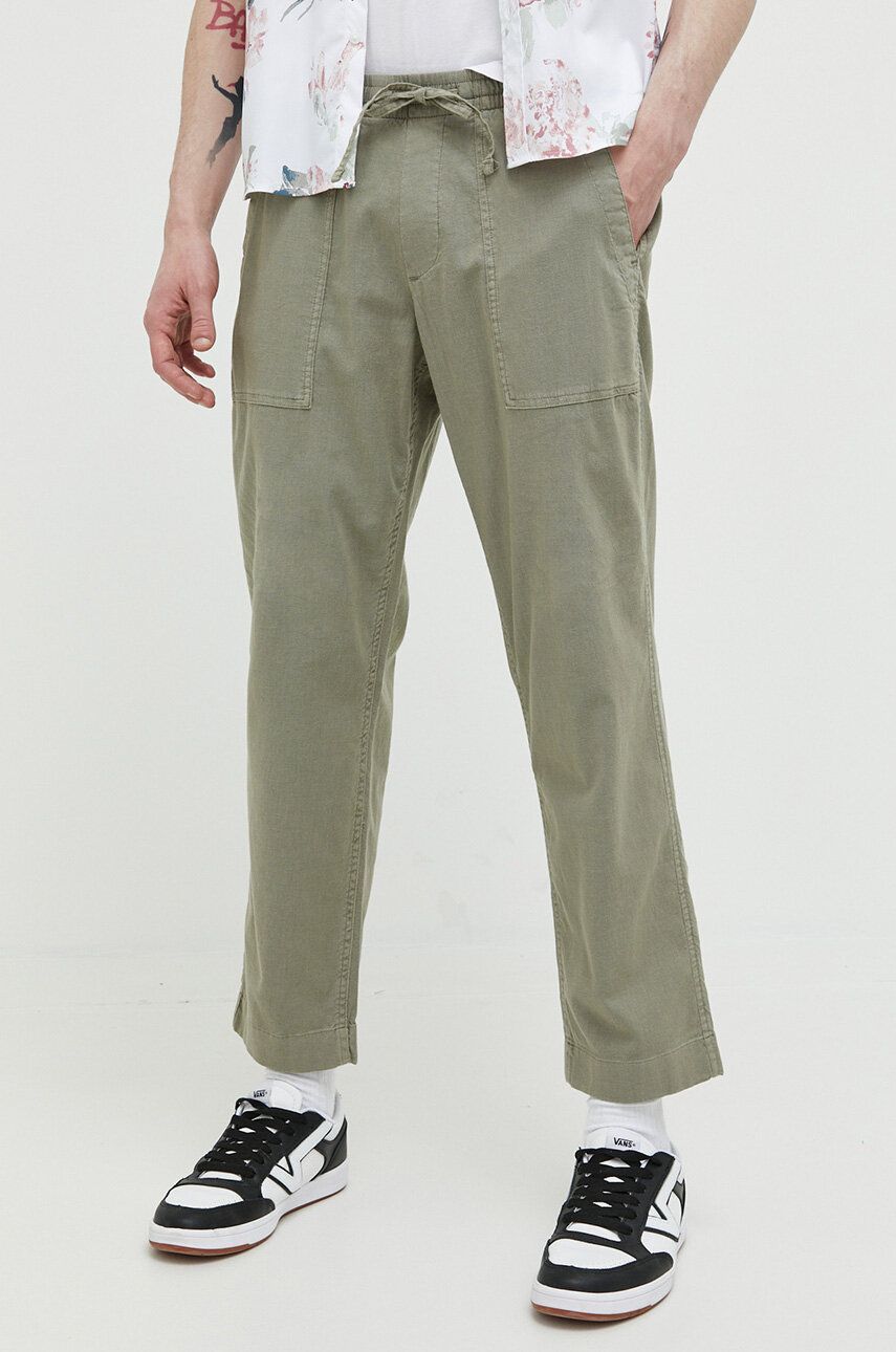 Imagine Abercrombie & Fitch pantaloni din amestec de in culoarea verde, drept