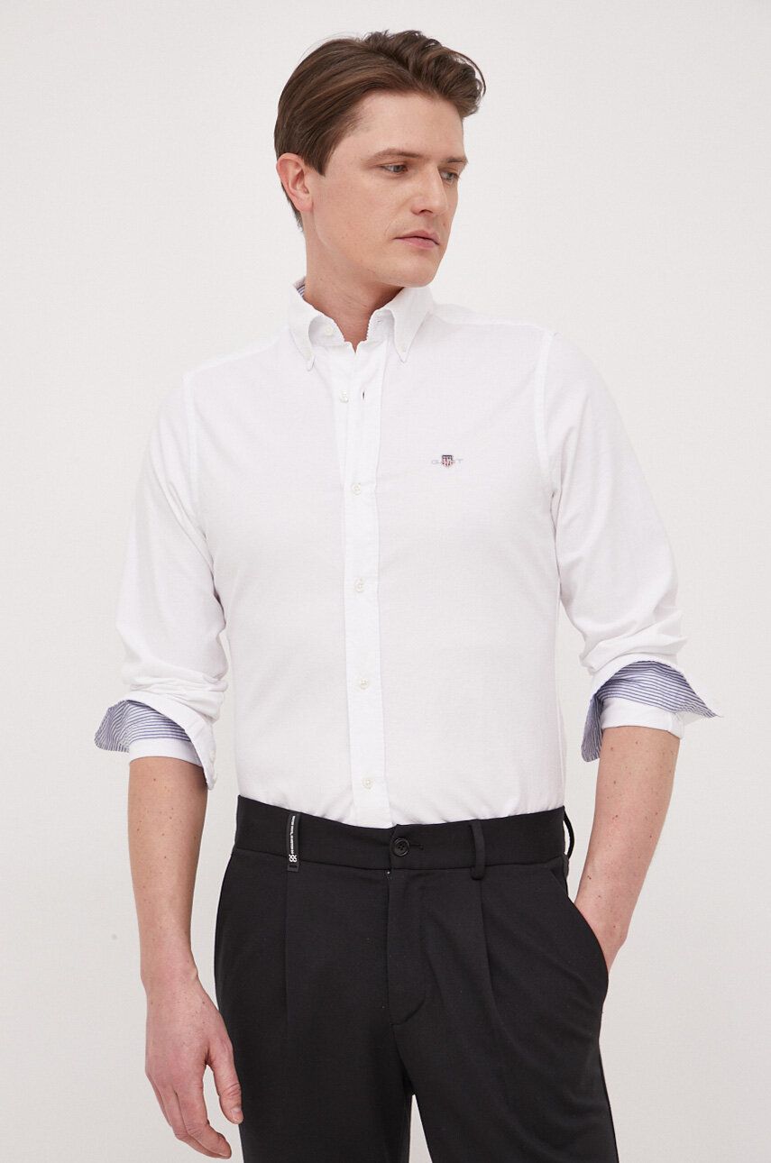 Imagine Gant camasa din bumbac barbati, culoarea alb, cu guler button-down, slim