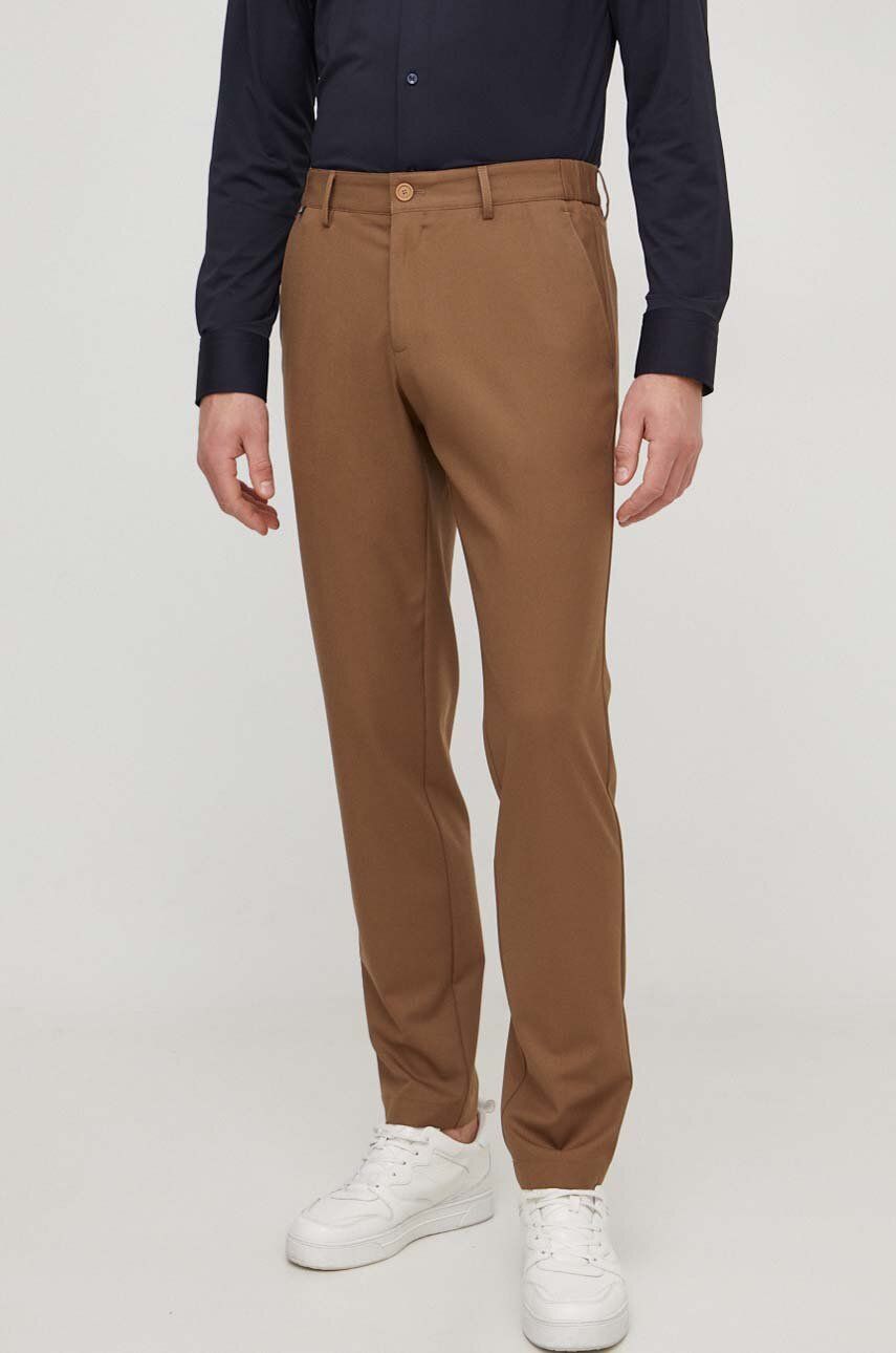 Imagine BOSS pantaloni bărbați, culoarea maro, mulată 50508198