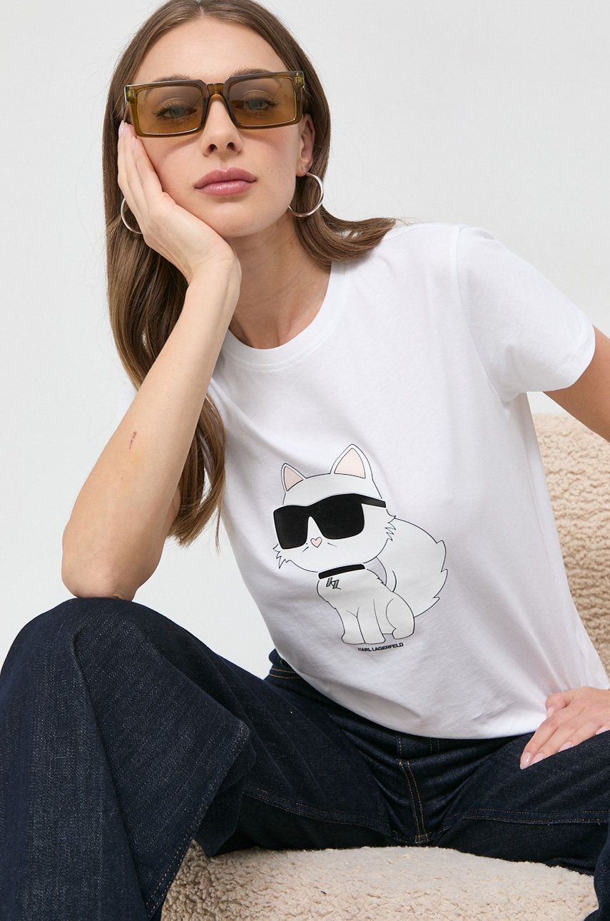 Imagine Karl Lagerfeld tricou din bumbac femei, culoarea alb