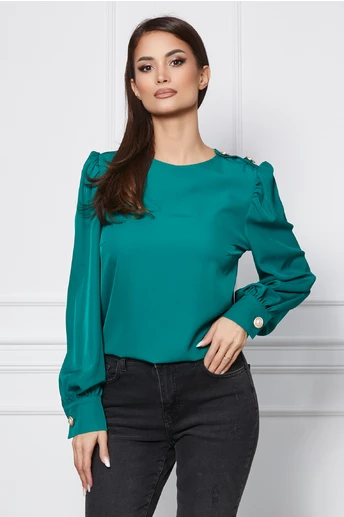 Imagine Bluza Dy Fashion verde cu nasturi pe umar