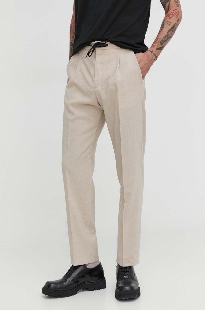 Imagine HUGO pantaloni bărbați, culoarea bej, cu fason chinos 50513977
