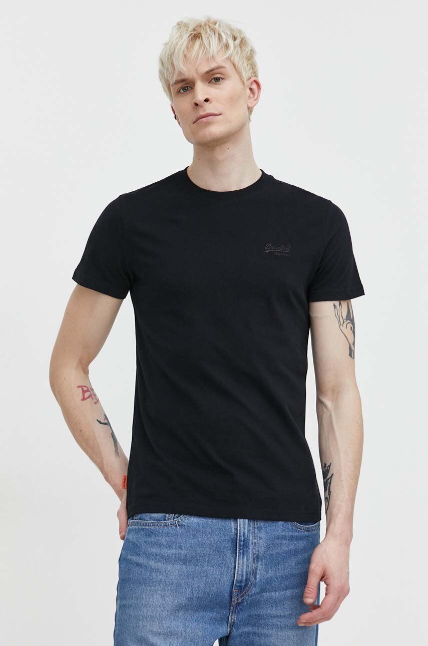 Imagine Superdry tricou din bumbac barbati, culoarea negru, neted