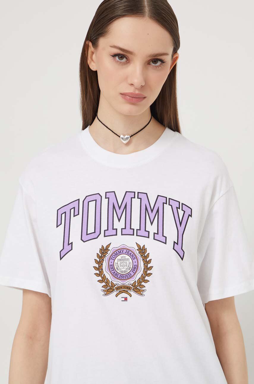Imagine Tommy Jeans tricou din bumbac femei, culoarea alb DW0DW17824