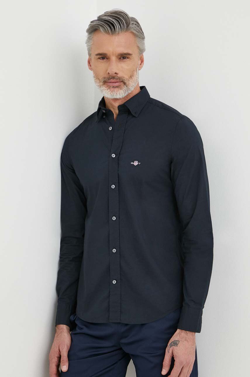Imagine Gant camasa din bumbac barbati, culoarea negru, cu guler button-down, slim