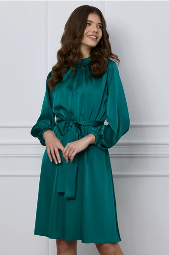 Imagine Rochie Dy Fashion verde smarald cu elastic si cordon in talie