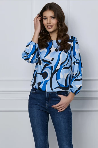 Imagine Bluza Aria bleu cu imprimeuri negre