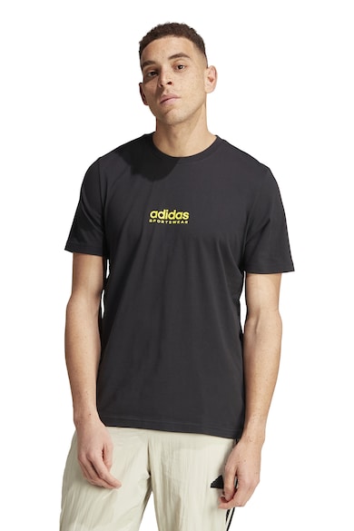 Imagine adidas Sportswear Tricou din bumbac cu decolteu la baza gatului, logo si imprimeu pe partea din spate