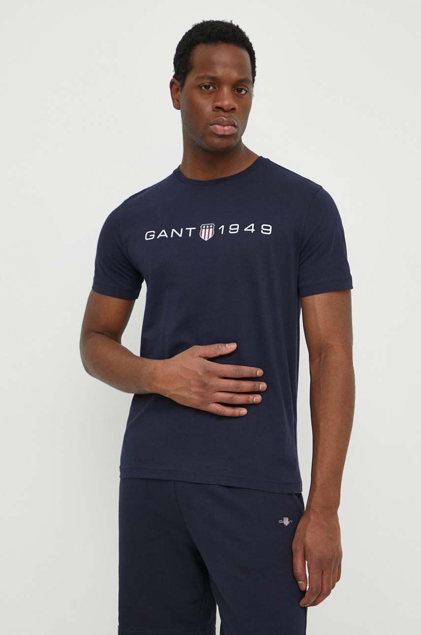 Imagine Gant tricou din bumbac barbati, culoarea albastru marin, cu imprimeu