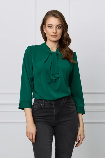 Imagine Bluza Alina verde cu aplicatie tip cravata