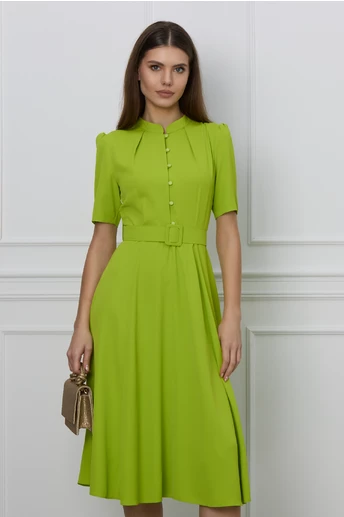 Imagine Rochie Dy Fashion verde lime cu nasturi la bust si curea in talie