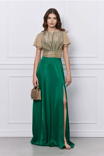 Imagine Rochie DY Fashion verde lunga cu bust din fir lurex si crepeu maxi