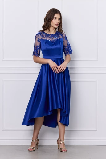 Imagine Rochie Ella Collection Brinda albastra din tafta cu lungime asimetrica