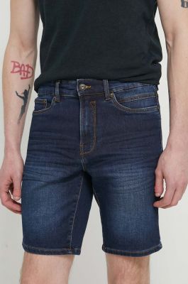 Imagine Solid pantaloni scurti jeans barbati, culoarea albastru marin