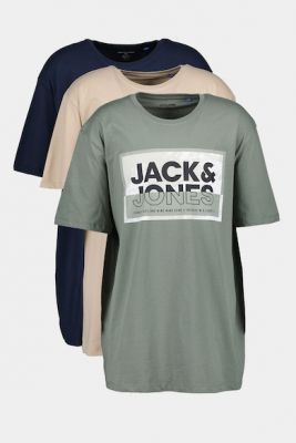 Imagine Jack & Jones Set de tricouri de bumbac cu decolteu la baza gatului si model 2 in 1 - 3 piese